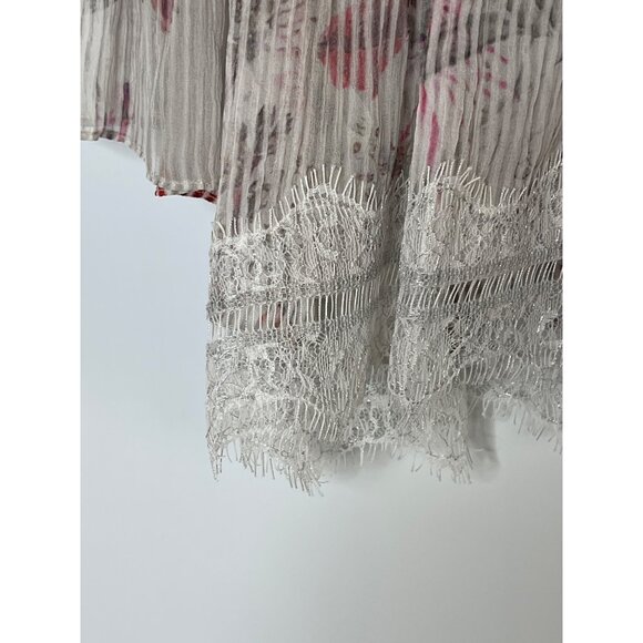 Elie Tahari 100% SIlk Floral Pattern Lace Details Bell‎ Sleeve Shamra Blouse L - Picture 10 of 10